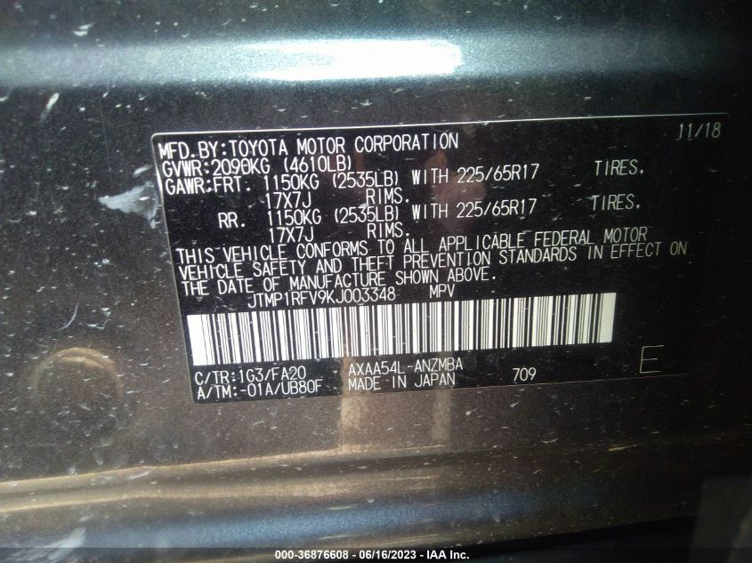 2019 TOYOTA RAV4 XLE - JTMP1RFV9KJ003348