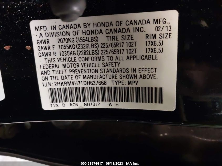2013 HONDA CR-V EX-L - 2HKRM4H71DH637668