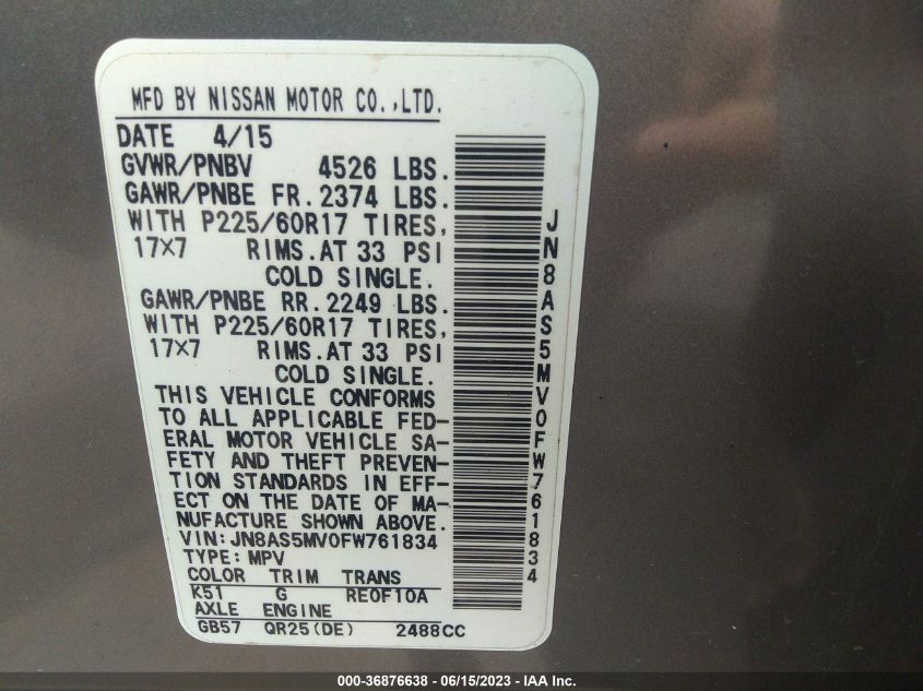 2015 NISSAN ROGUE SELECT S - JN8AS5MV0FW761834
