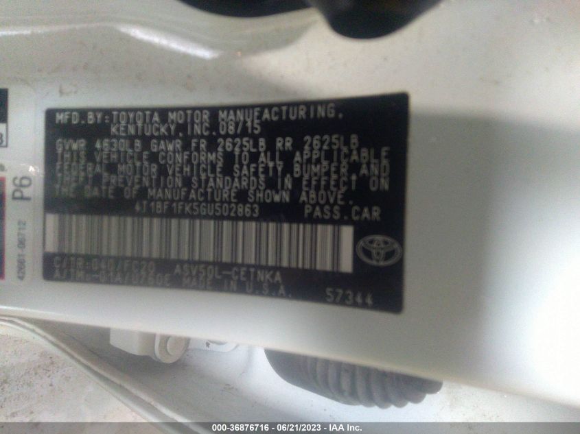 2016 TOYOTA CAMRY XLE/SE/LE/XSE - 4T1BF1FK5GU502863