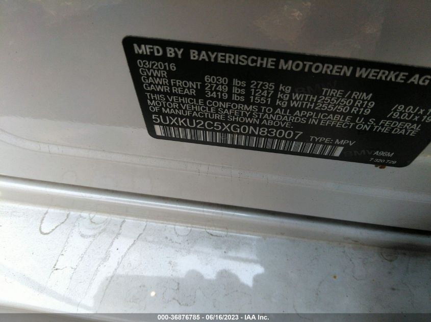 2016 BMW X6 XDRIVE35I - 5UXKU2C5XG0N83007