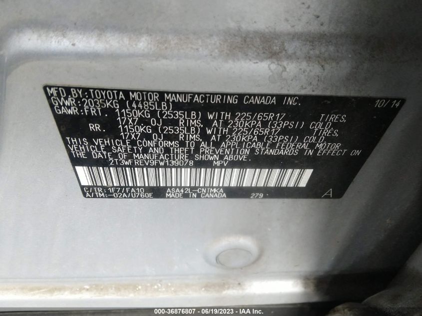 2015 TOYOTA RAV4 XLE - 2T3WFREV9FW139078