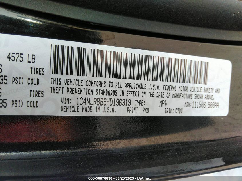 2017 JEEP PATRIOT SPORT - 1C4NJRBB9HD196319