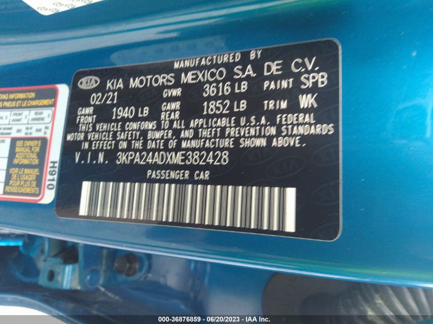 2021 KIA RIO S - 3KPA24ADXME382428