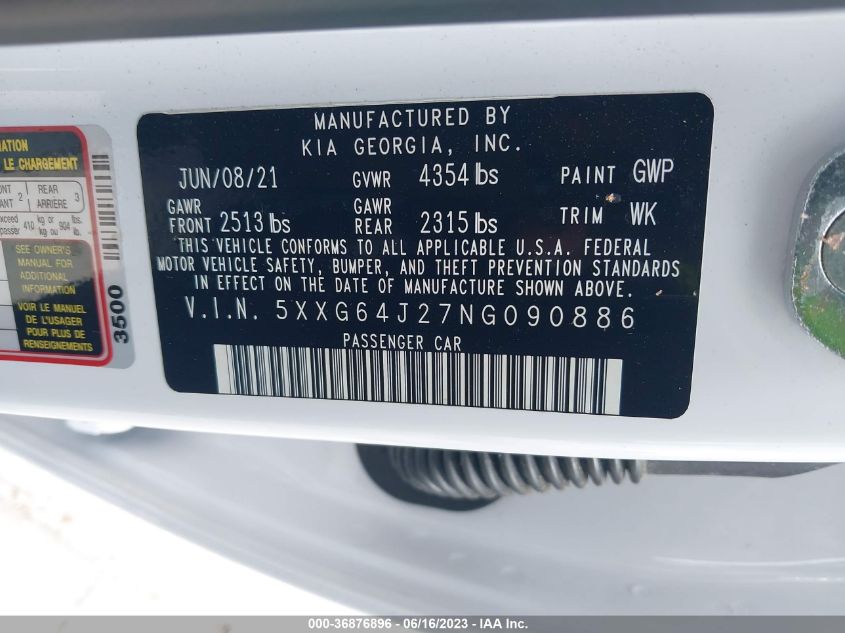2022 KIA K5 GT-LINE - 5XXG64J27NG090886