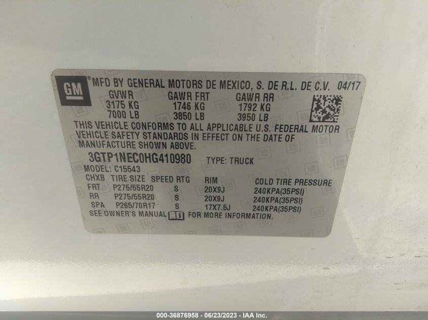 2017 GMC SIERRA 1500 SLT - 3GTP1NEC0HG410980