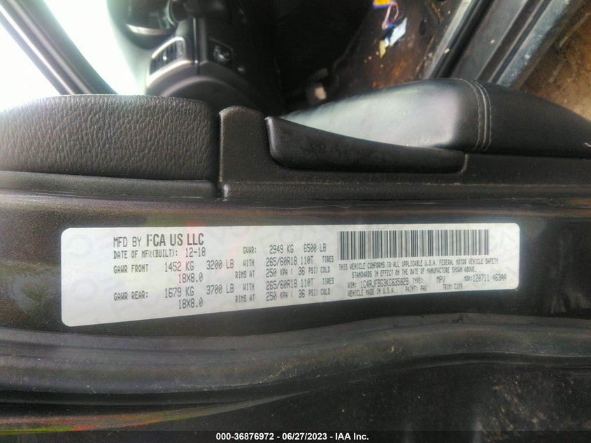 VIN 1C4RJFBG3KC635829 2019 JEEP GRAND CHEROKEE LIMITED
