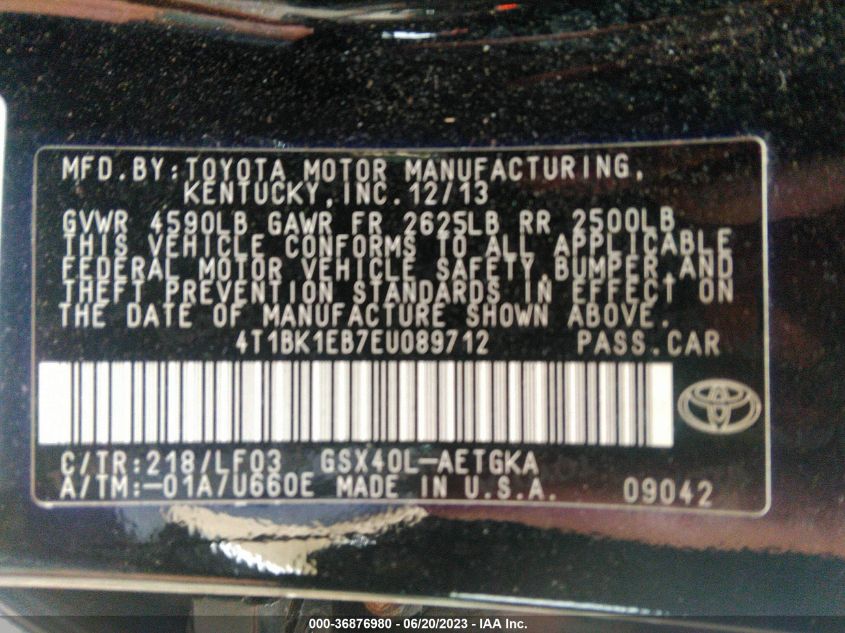 2014 TOYOTA AVALON XLE - 4T1BK1EB7EU089712