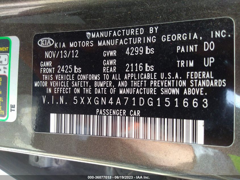 2013 KIA OPTIMA EX - 5XXGN4A71DG151663
