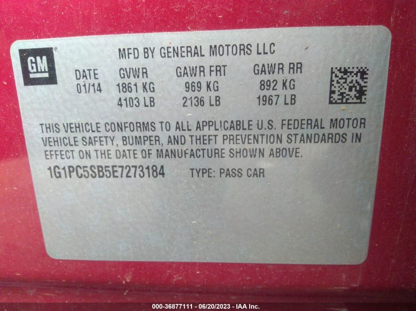 2014 CHEVROLET CRUZE 1LT - 1G1PC5SB5E7273184