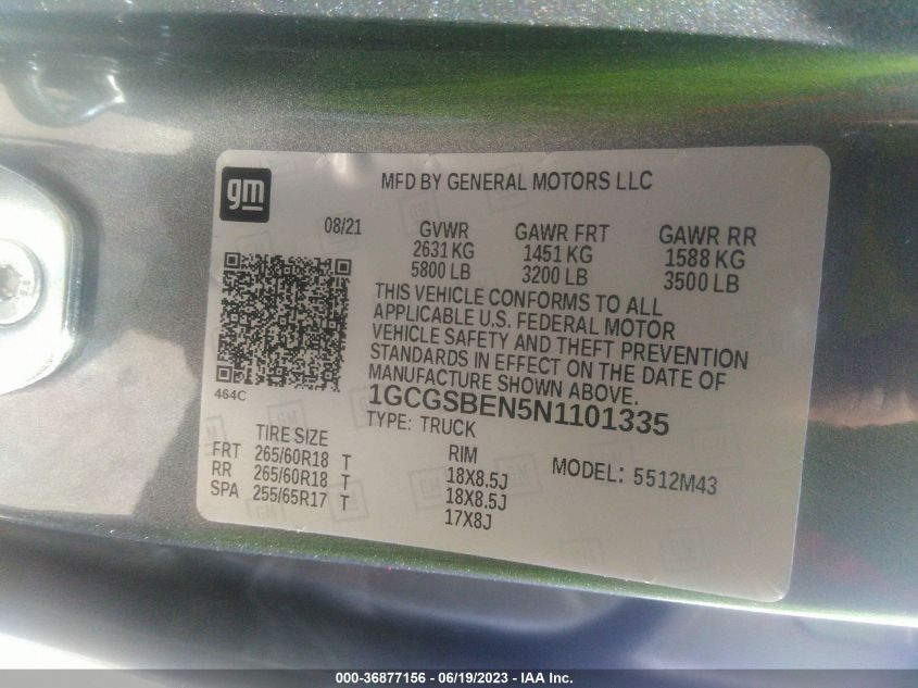 2022 CHEVROLET COLORADO 2WD WORK TRUCK - 1GCGSBEN5N1101335