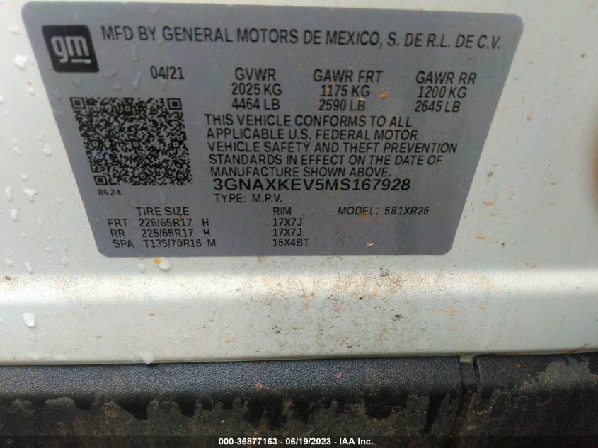 2021 CHEVROLET EQUINOX LT - 3GNAXKEV5MS167928