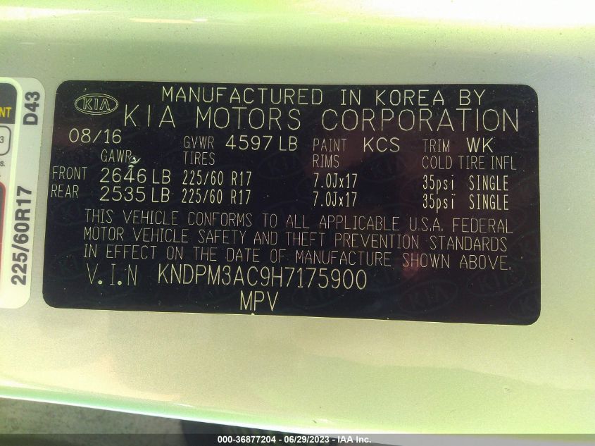 2017 KIA SPORTAGE LX - KNDPM3AC9H7175900