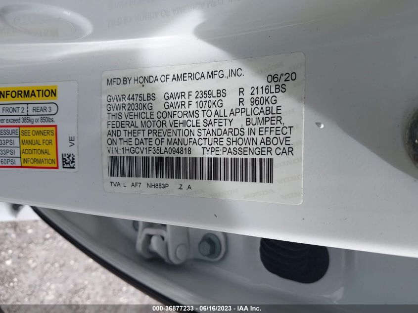2020 HONDA ACCORD SEDAN SPORT - 1HGCV1F35LA094818