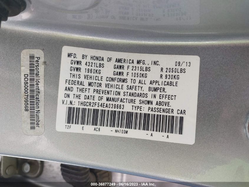 2014 HONDA ACCORD SEDAN SPORT - 1HGCR2F54EA039663