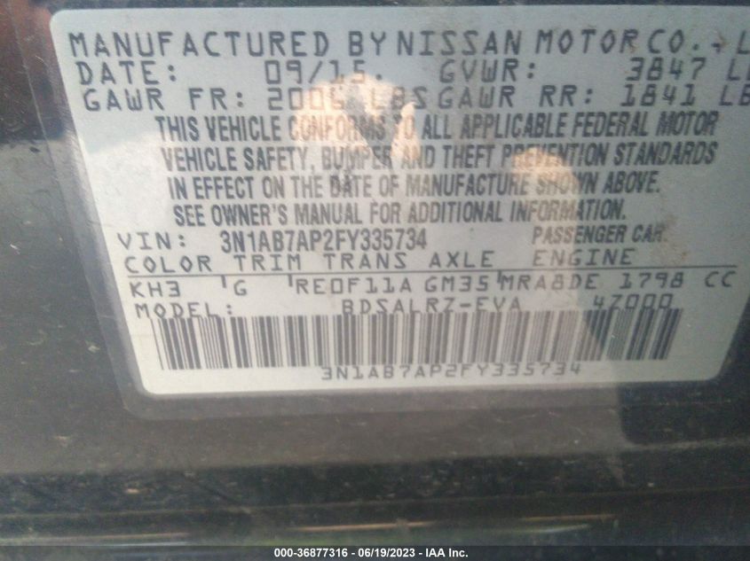 2015 NISSAN SENTRA SR - 3N1AB7AP2FY335734