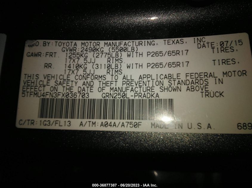 2015 TOYOTA TACOMA - 5TFMU4FN3FX036703