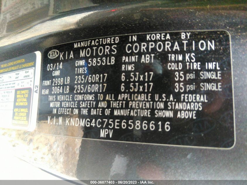 2014 KIA SEDONA LX - KNDMG4C75E6586616