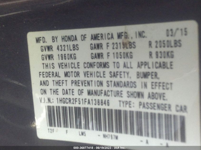 2015 HONDA ACCORD SEDAN SPORT - 1HGCR2F51FA138846