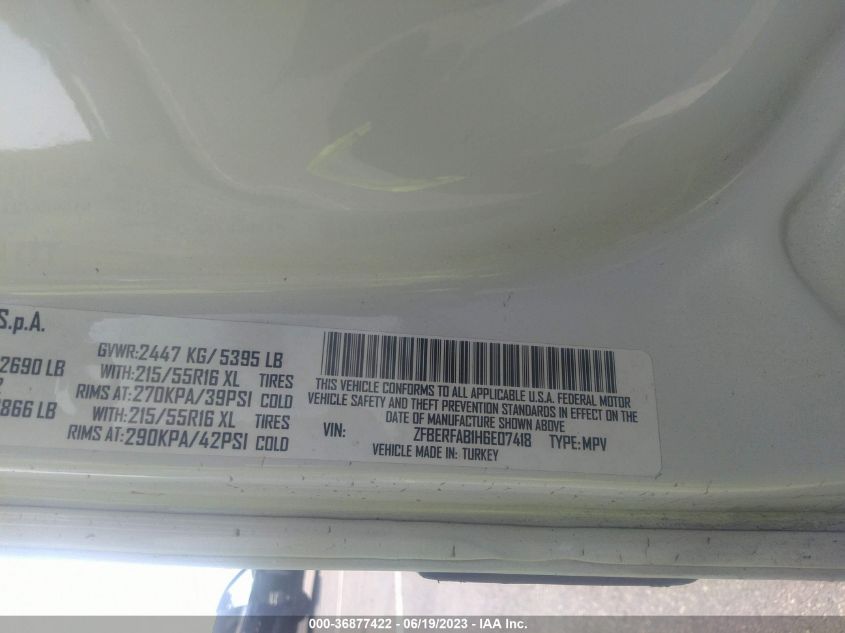 2017 RAM PROMASTER CITY CARGO VAN TRADESMAN ZFBERFAB1H6E07418