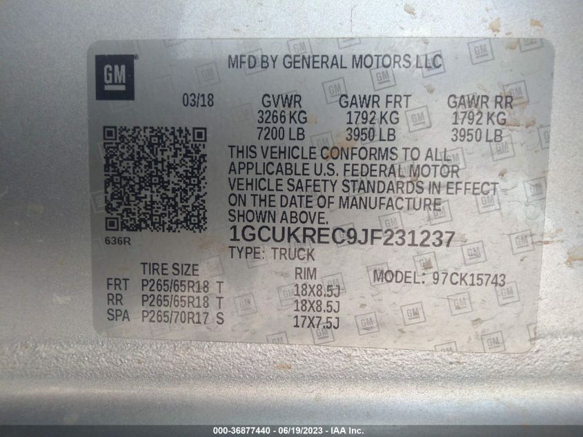 2018 CHEVROLET SILVERADO 1500 LT - 1GCUKREC9JF231237