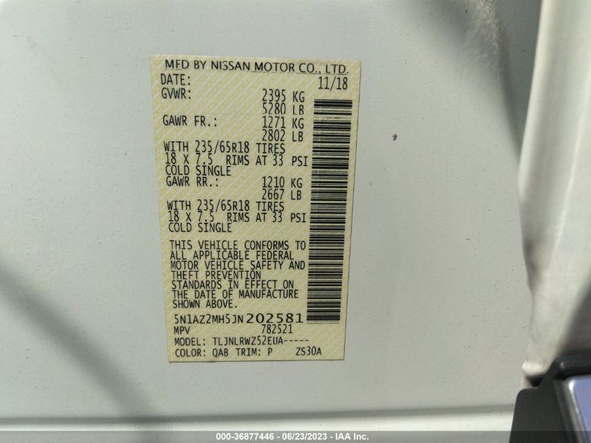 2018 NISSAN MURANO SL - 5N1AZ2MH5JN202581