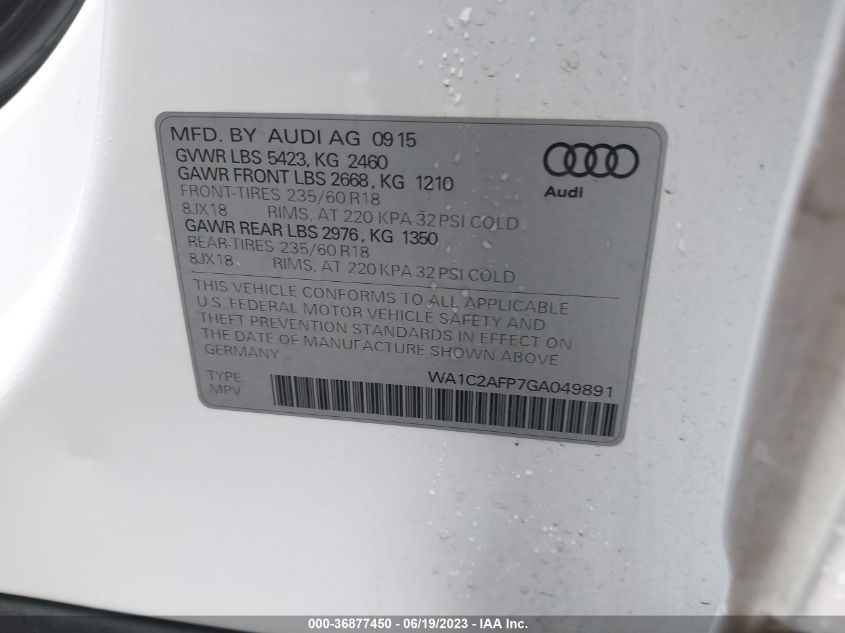 WA1C2AFP7GA049891 2016 AUDI Q5, photo no. 9