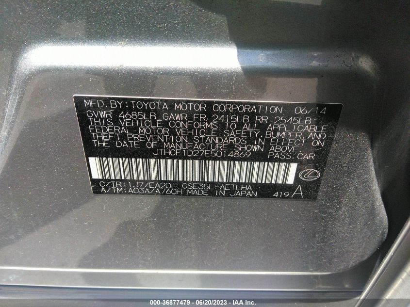 2014 LEXUS IS 250 - JTHCF1D27E5014869