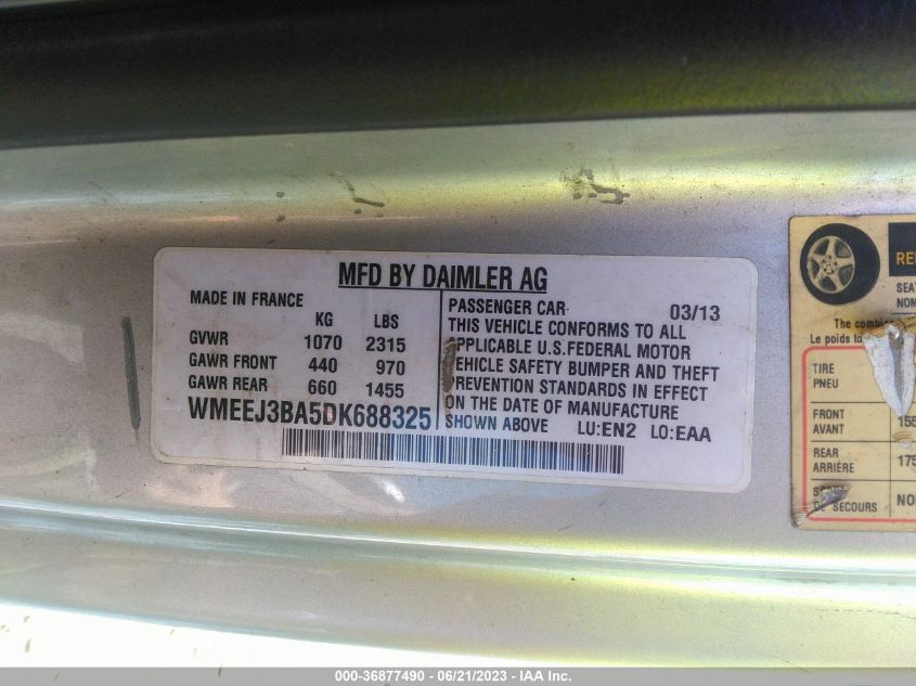 2013 SMART FORTWO PURE/PASSION WMEEJ3BA5DK688325