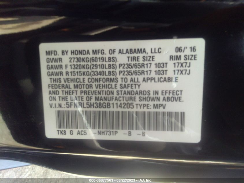 2016 HONDA ODYSSEY SE - 5FNRL5H38GB114205