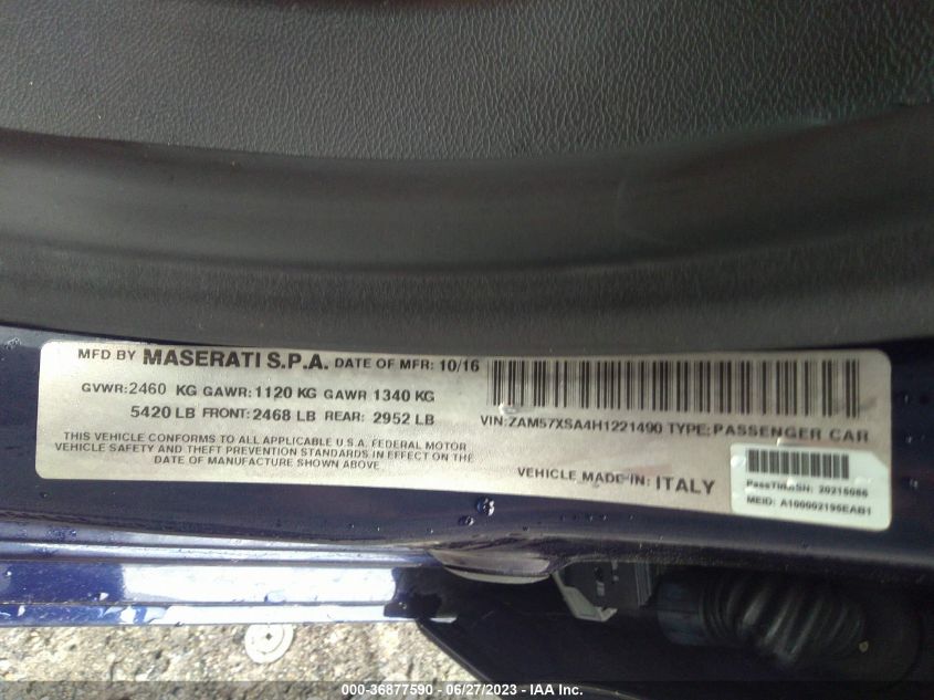 2017 MASERATI GHIBLI - ZAM57XSA4H1221490