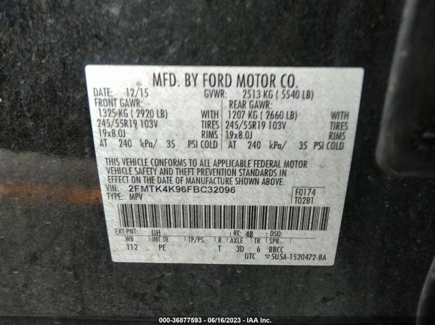 2FMTK4K96FBC32096 2015 FORD EDGE, photo no. 9