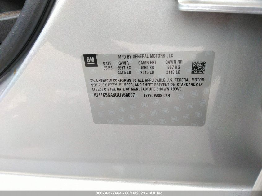 2016 CHEVROLET MALIBU LIMITED LT - 1G11C5SA8GU160007
