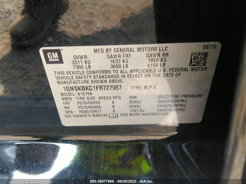 2015 CHEVROLET TAHOE LT - 1GNSKBKC1FR727987