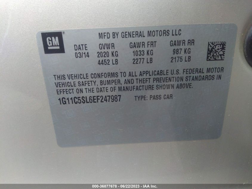 2014 CHEVROLET MALIBU LT - 1G11C5SL6EF247987