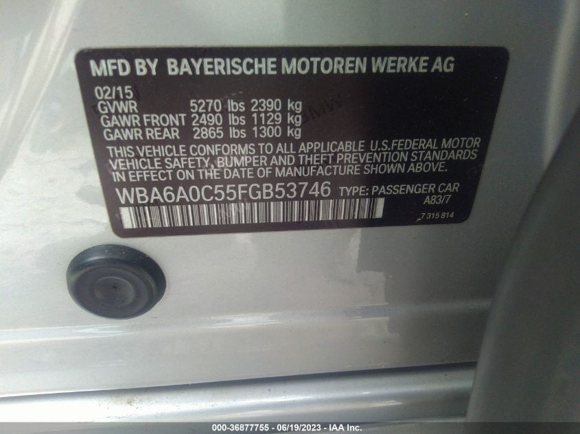 2015 BMW 6 SERIES 640I - WBA6A0C55FGB53746