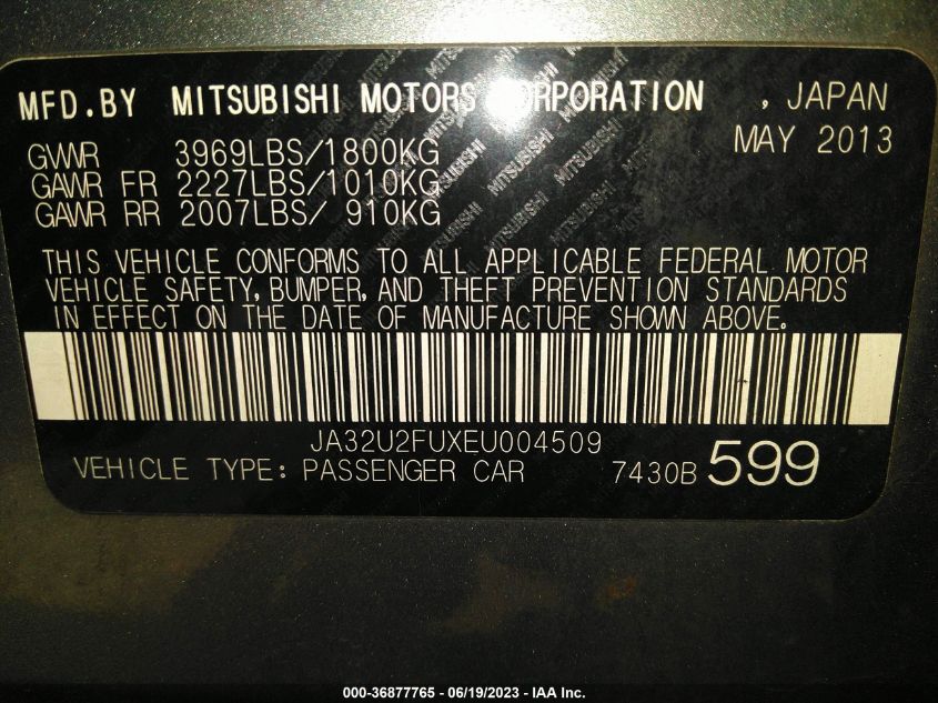 2014 MITSUBISHI LANCER ES/ES SPORT - JA32U2FUXEU004509