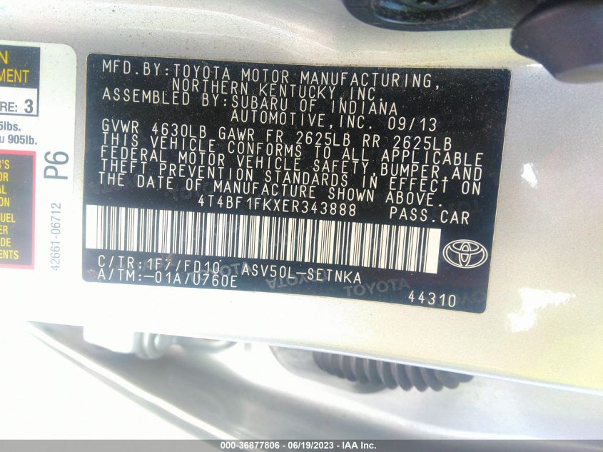 2014 TOYOTA CAMRY L/LE/XLE/SE/SE SPORT - 4T4BF1FKXER343888