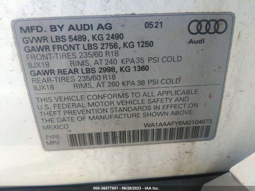 WA1AAAFY6M2104873 2021 AUDI Q5, photo no. 9