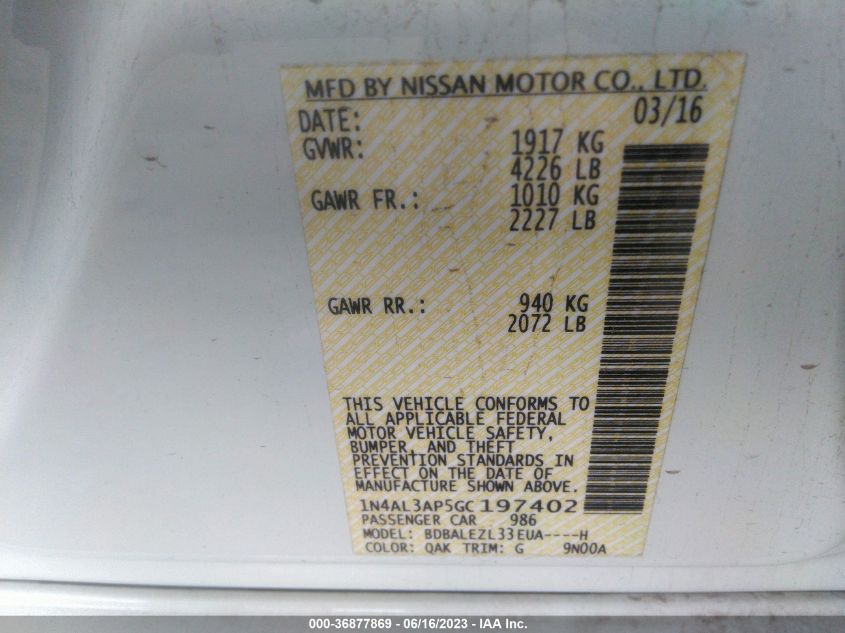 2016 NISSAN ALTIMA 2.5 S - 1N4AL3AP5GC197402