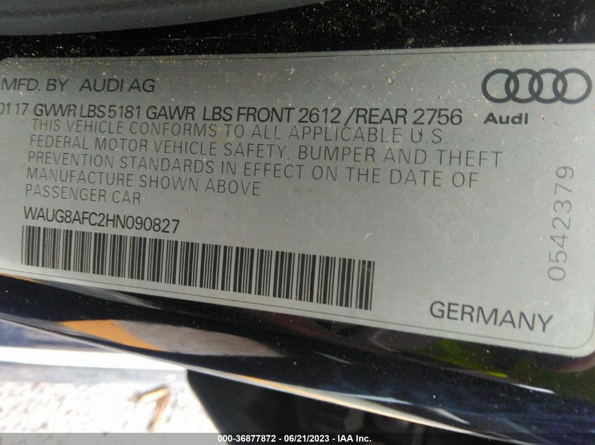 2017 AUDI A6 PREMIUM PLUS - WAUG8AFC2HN090827