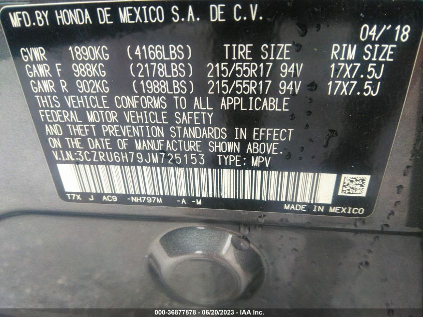 2018 HONDA HR-V EX-L NAVI - 3CZRU6H79JM725153