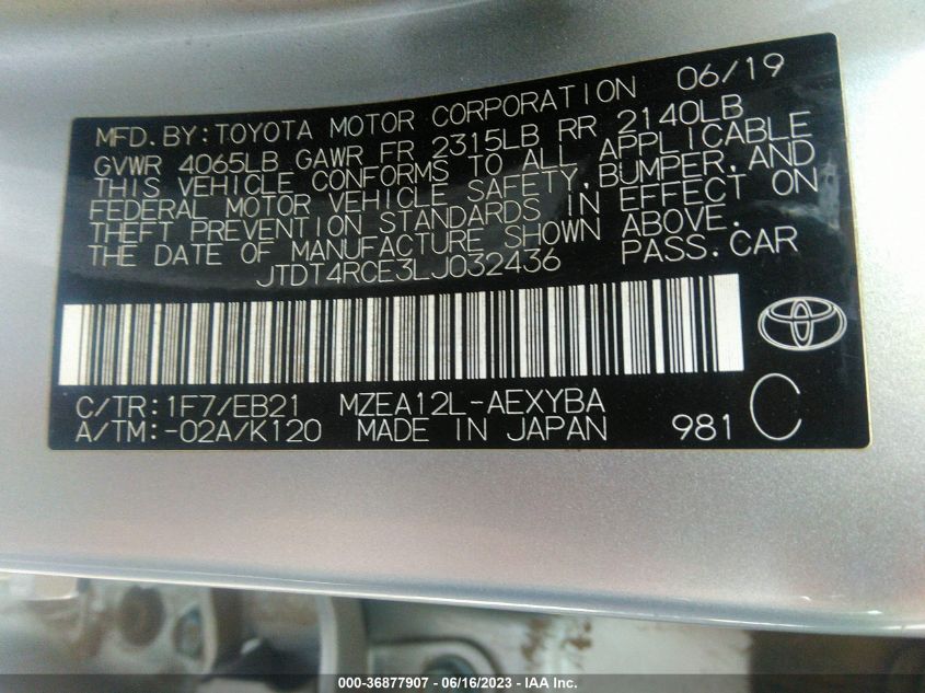 2020 TOYOTA COROLLA XSE - JTDT4RCE3LJ032436