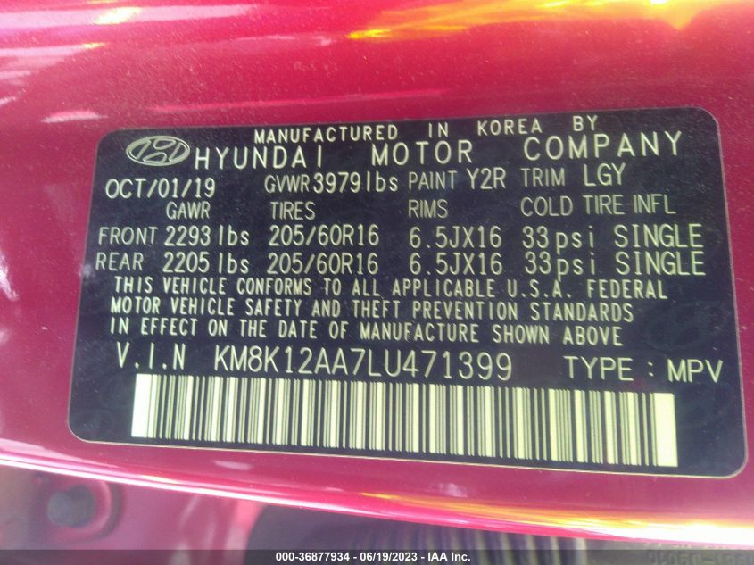 2020 HYUNDAI KONA SE - KM8K12AA7LU471399