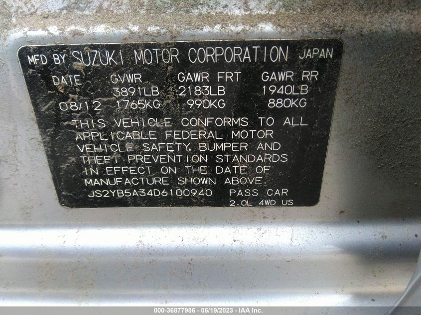 2013 SUZUKI SX4 CROSSOVER JS2YB5A34D6100940