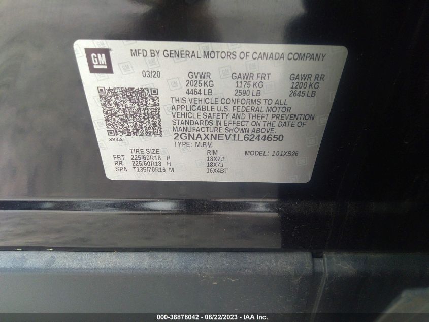 2020 CHEVROLET EQUINOX PREMIER - 2GNAXNEV1L6244650