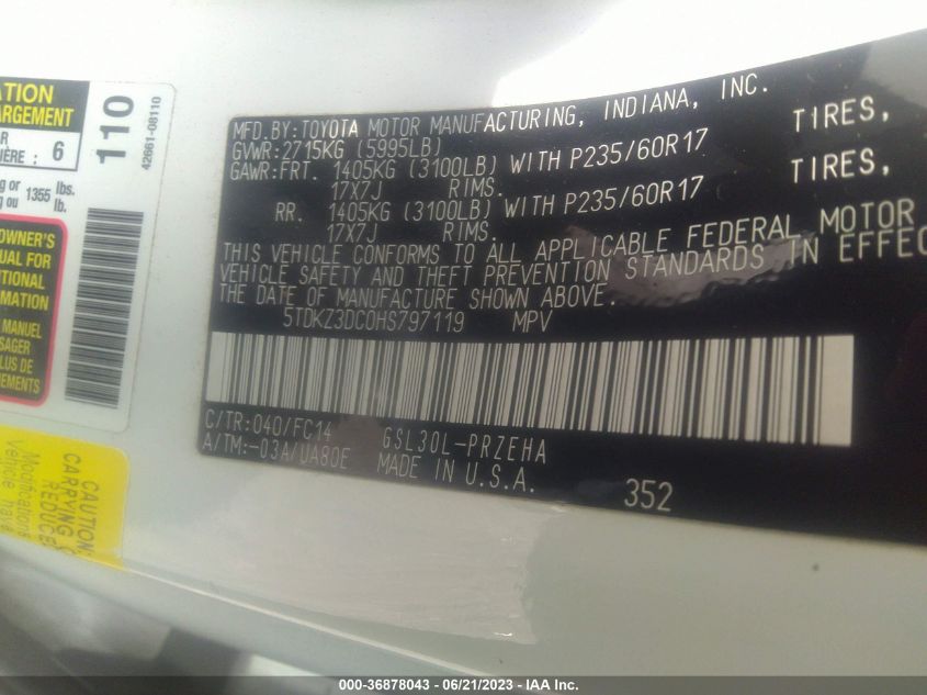 2017 TOYOTA SIENNA LE - 5TDKZ3DC0HS797119