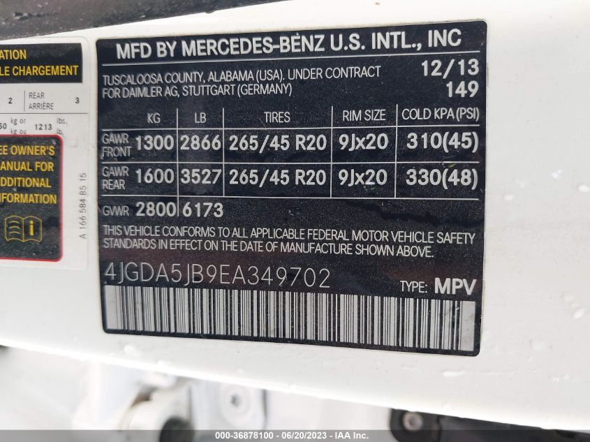 2014 MERCEDES-BENZ M-CLASS ML 350 - 4JGDA5JB9EA349702