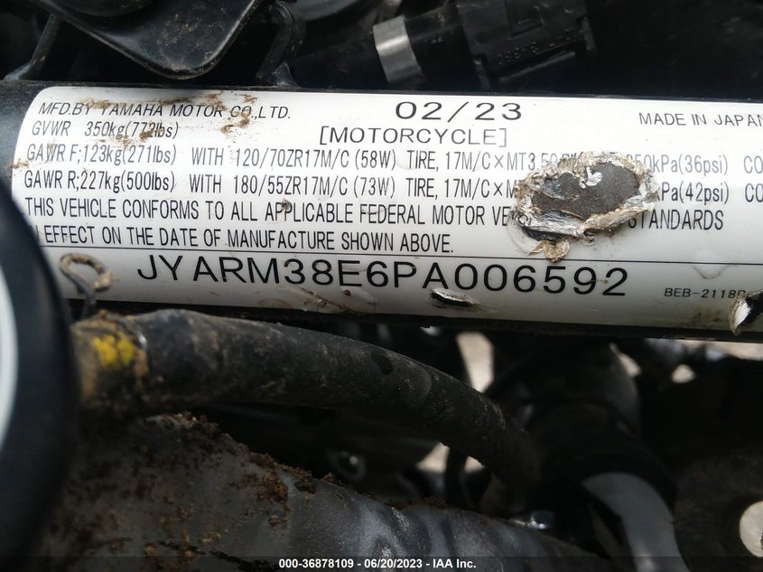 VIN JYARM38E6PA006592 2023 YAMAHA YZFR7
