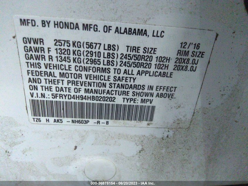 2017 ACURA MDX W/ADVANCE - 5FRYD4H94HB020202
